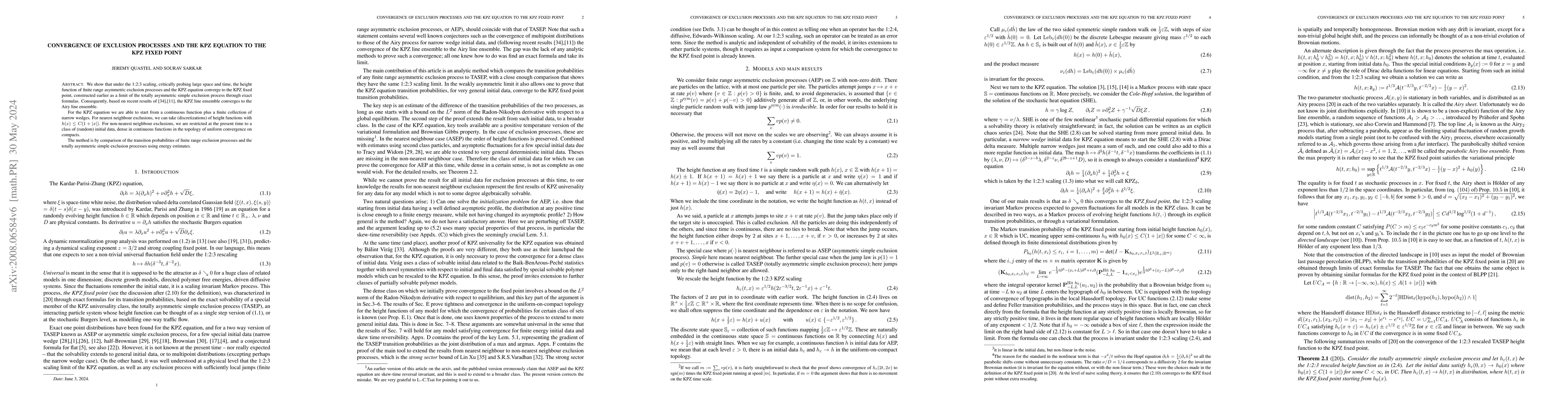 Thumbnail for Convergence of exclusion processes and KPZ equation to the KPZ fixed
  point