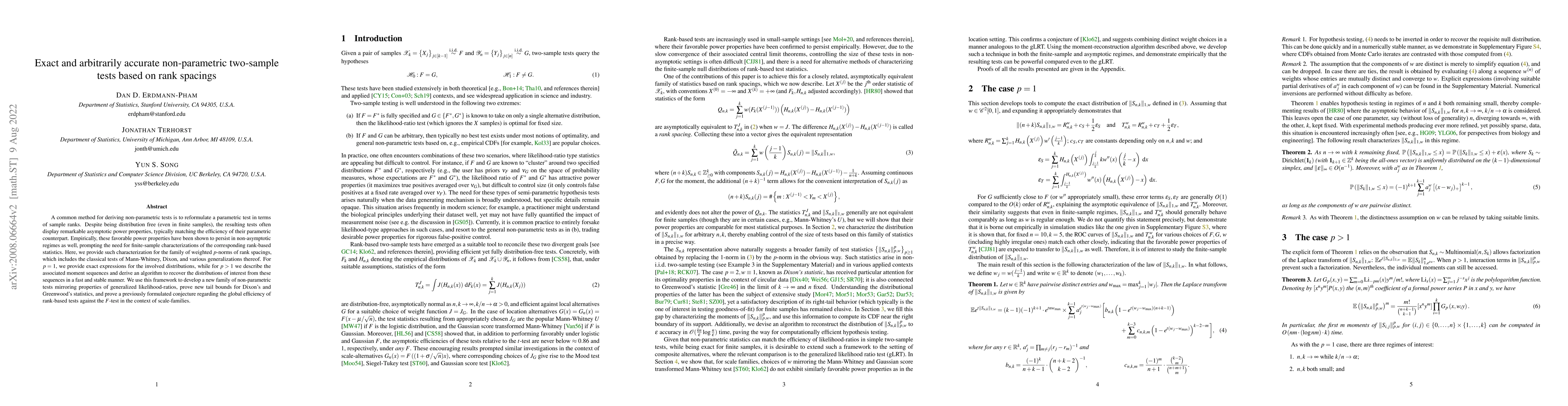 Thumbnail for Exact and arbitrarily accurate non-parametric two-sample tests based on
  rank spacings