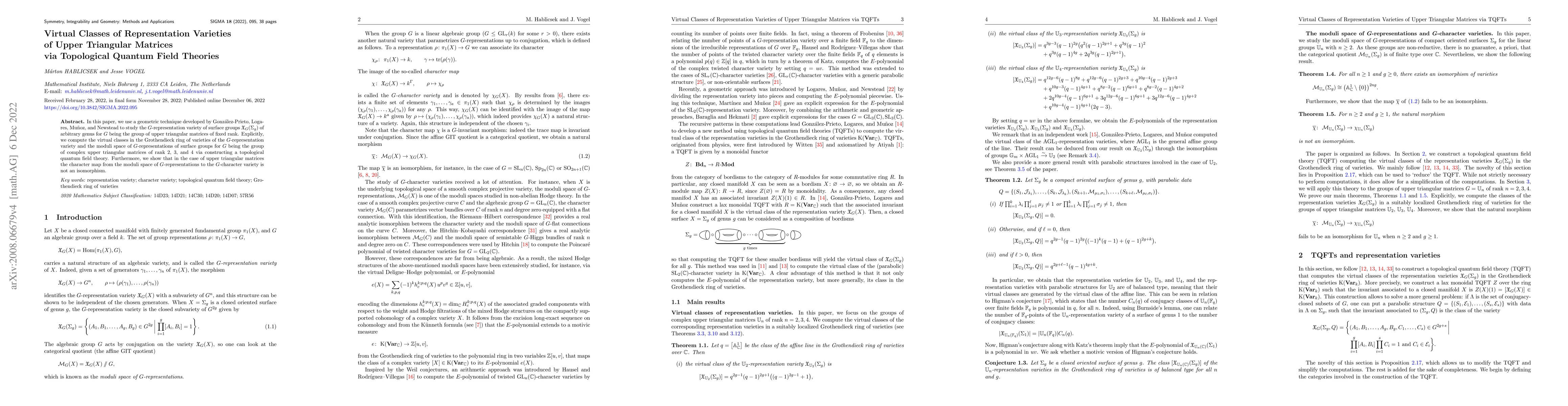 Thumbnail for Virtual Classes of Representation Varieties of Upper Triangular Matrices
  via Topological Quantum Field Theories
