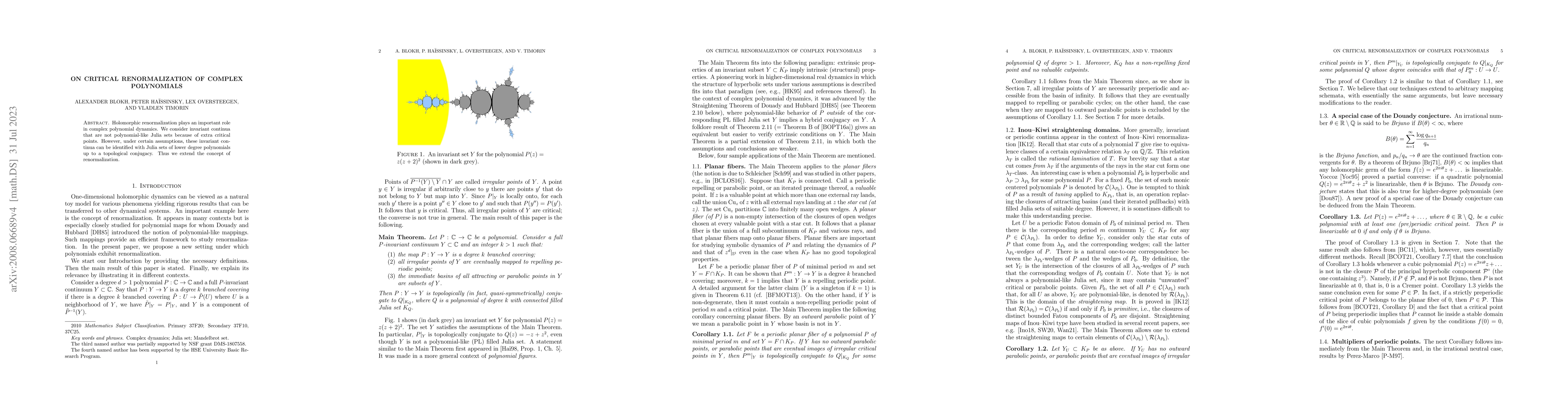Thumbnail for On critical renormalization of complex polynomials
