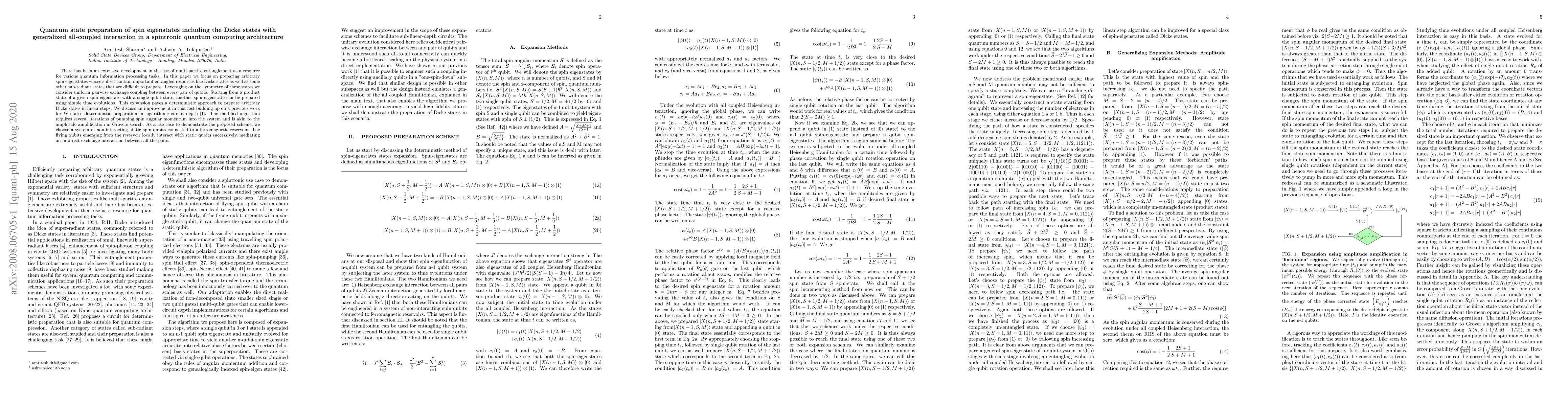 Thumbnail for Quantum state preparation of spin eigenstates including the Dicke states
  with generalized all-coupled interaction in a spintronic quantum computing
  architecture