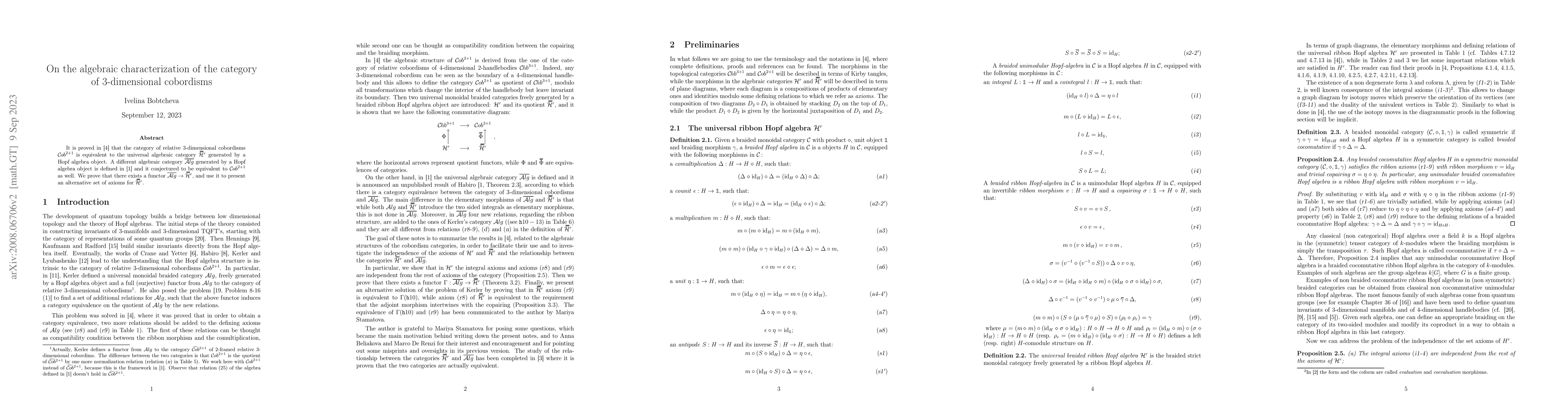 Thumbnail for On the algebraic characterization of the category of 3-dimensional
  cobordisms