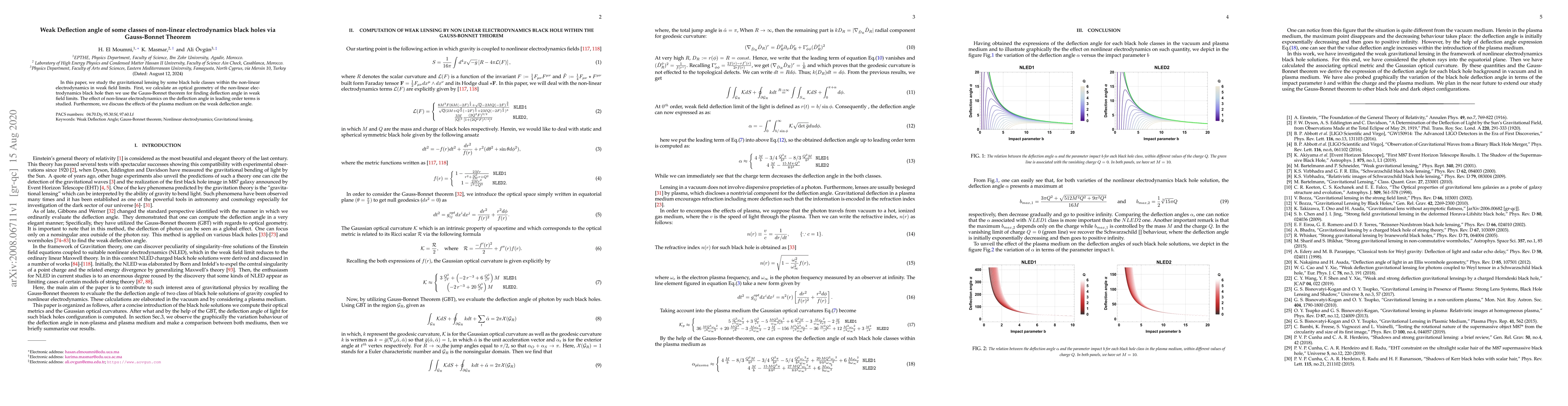 Thumbnail for Weak Deflection angle of some classes of non-linear electrodynamics
  black holes via Gauss-Bonnet Theorem
