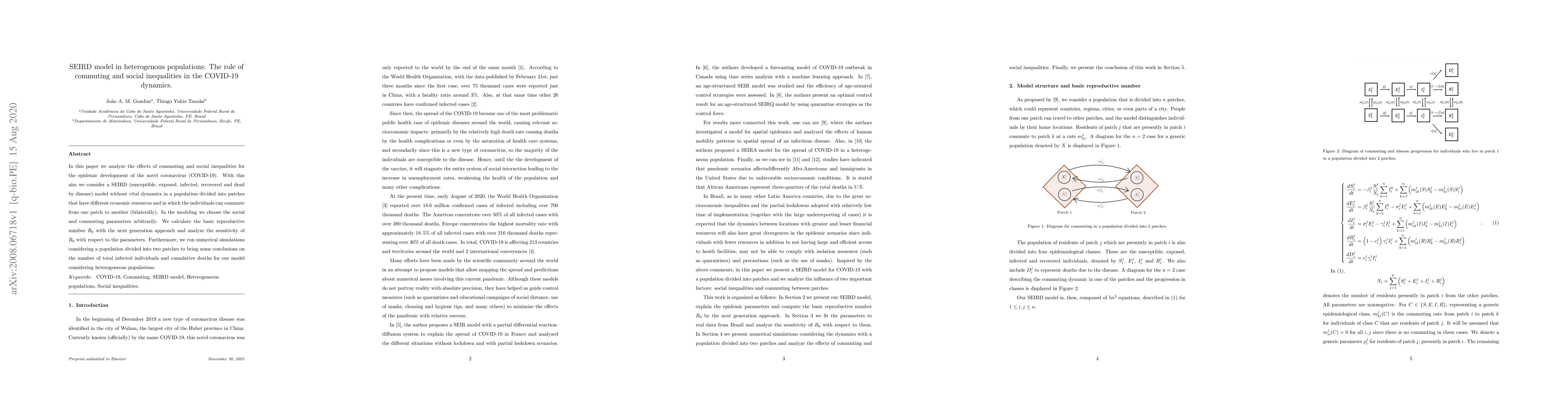 Thumbnail for SEIRD model in heterogenous populations: The role of commuting and
  social inequalities in the COVID-19 dynamics