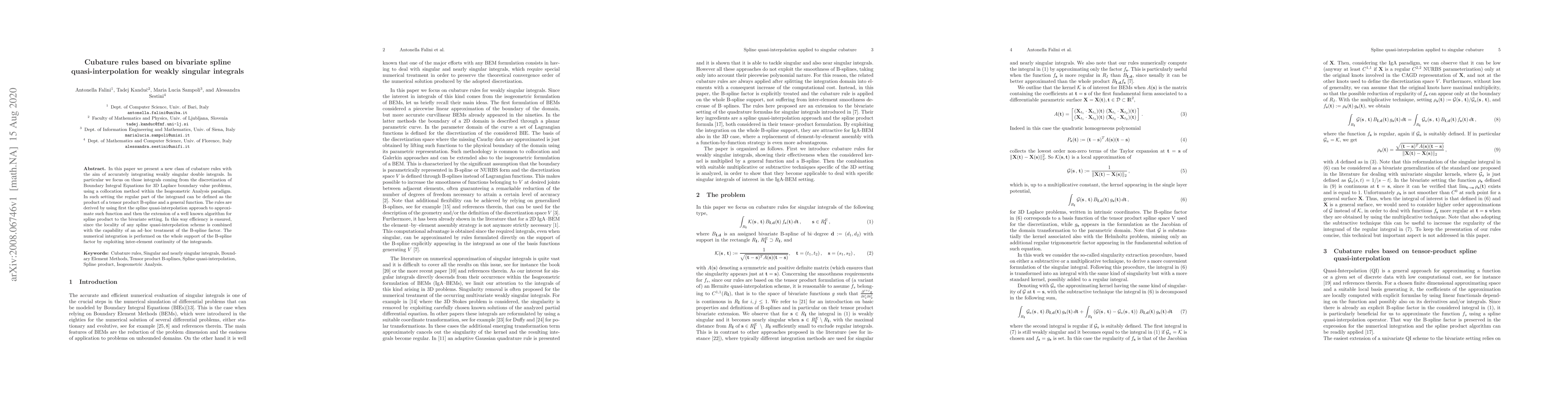 Thumbnail for Cubature rules based on bivariate spline quasi-interpolation for weakly
  singular integrals