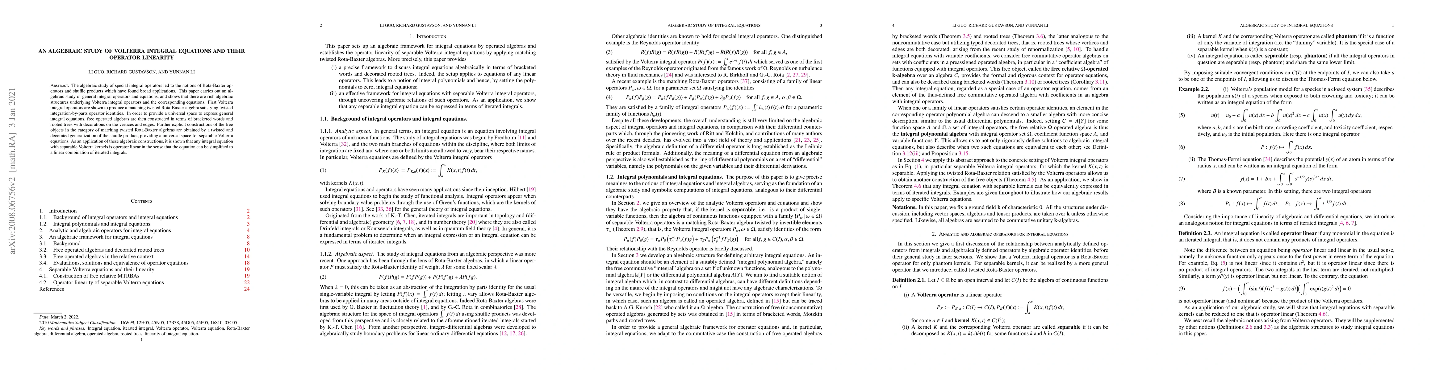 Thumbnail for An algebraic study of Volterra integral equations and their operator
  linearity