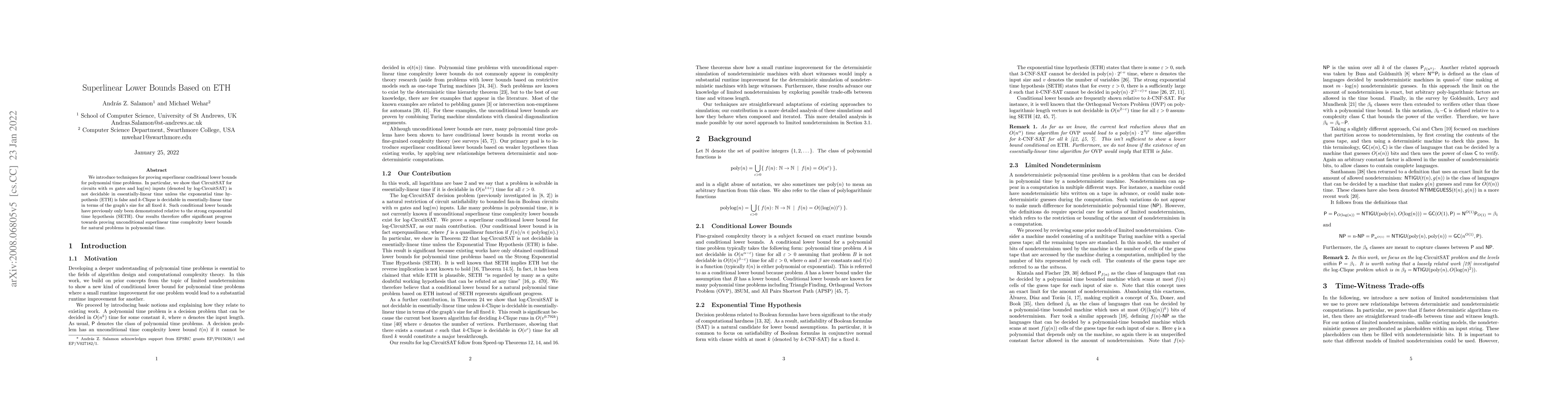 Thumbnail for Superlinear Lower Bounds Based on ETH