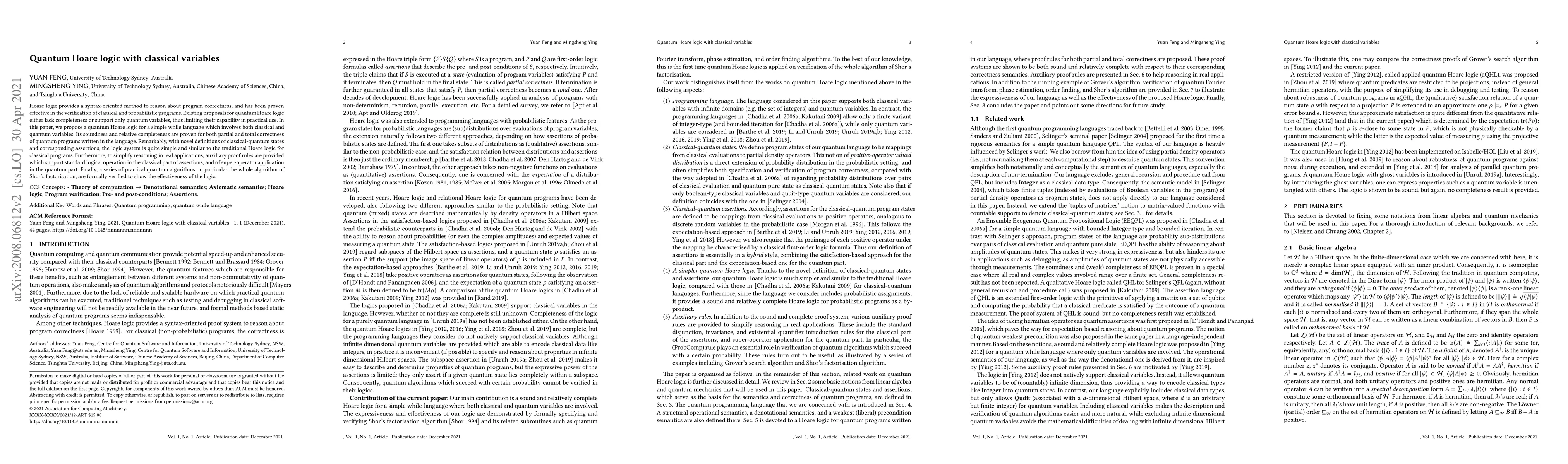 Thumbnail for Quantum Hoare logic with classical variables