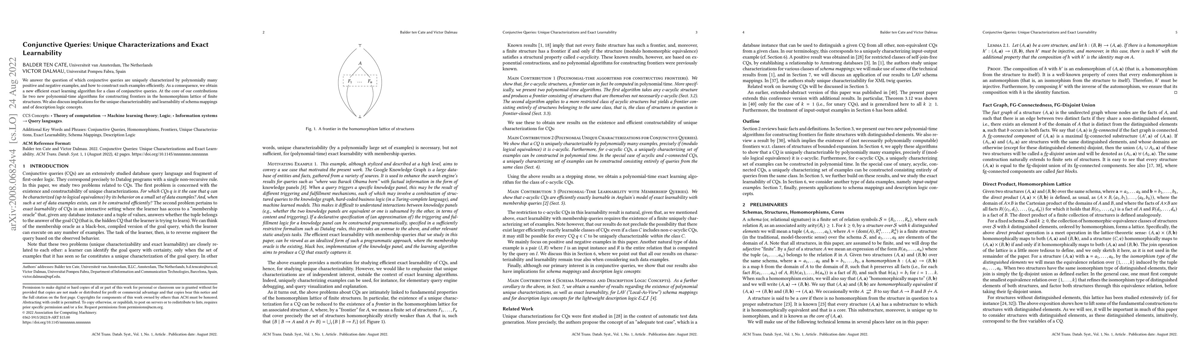Thumbnail for Conjunctive Queries: Unique Characterizations and Exact Learnability