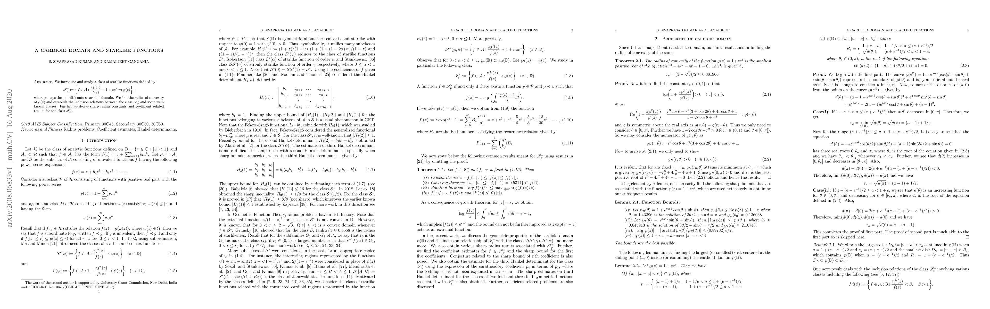Thumbnail for A Cardioid Domain and Starlike Functions