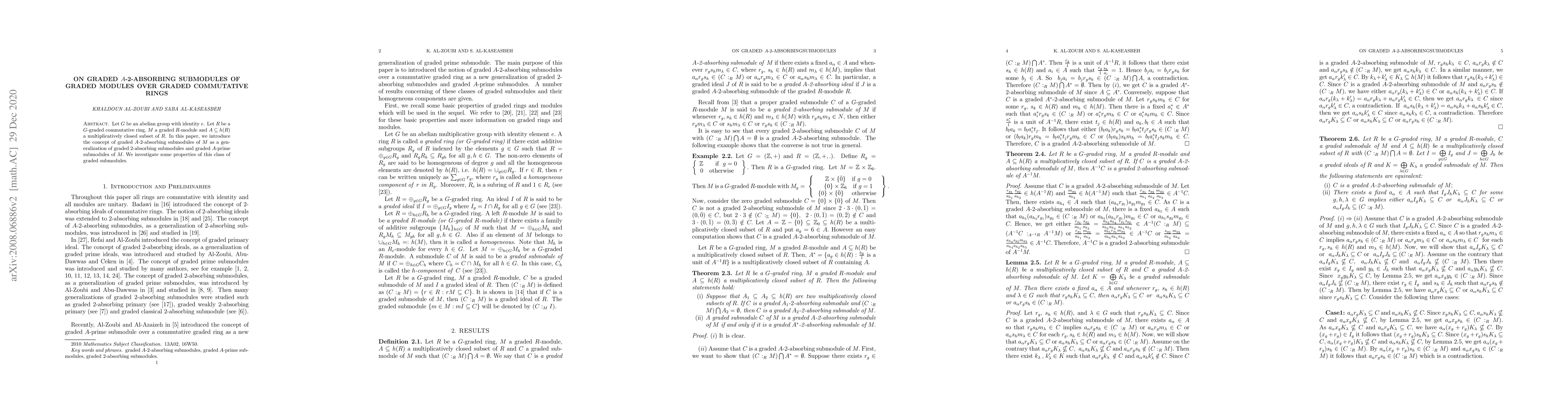 Thumbnail for On graded $A$-2-absorbing submodules of graded modules over graded
  commutative rings