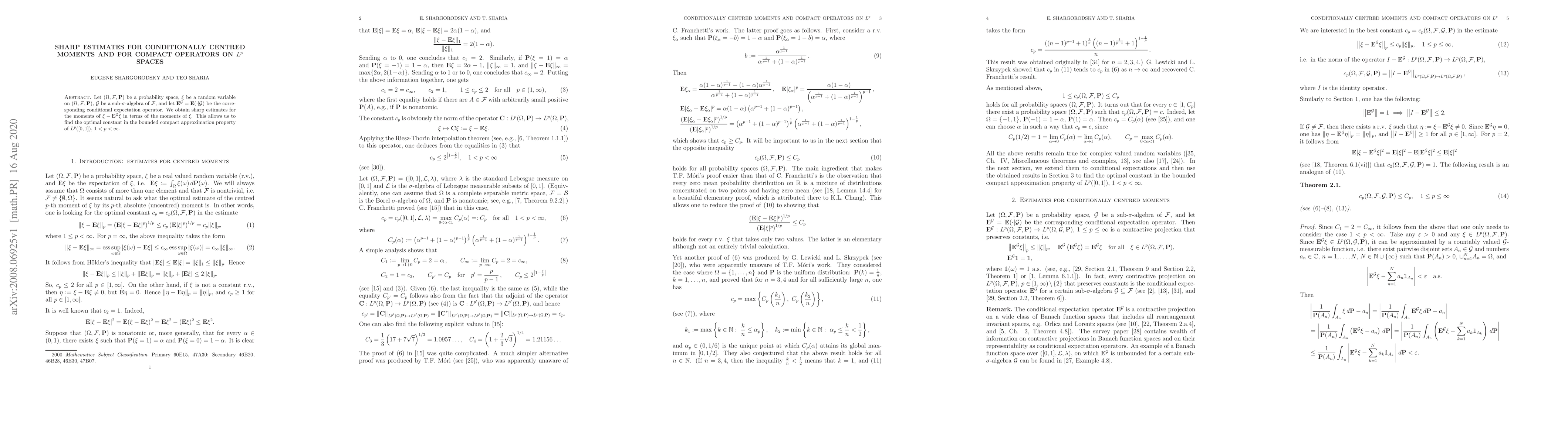Thumbnail for Sharp estimates for conditionally centred moments and for compact
  operators on $L^p$ spaces