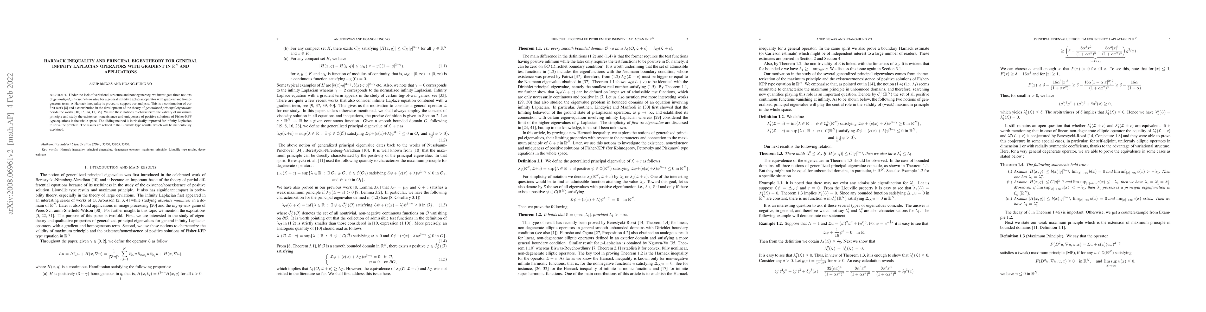 Thumbnail for Harnack inequality and principal eigentheory for general infinity
  Laplacian operators with gradient in $\mathbb{R}^N$ and applications