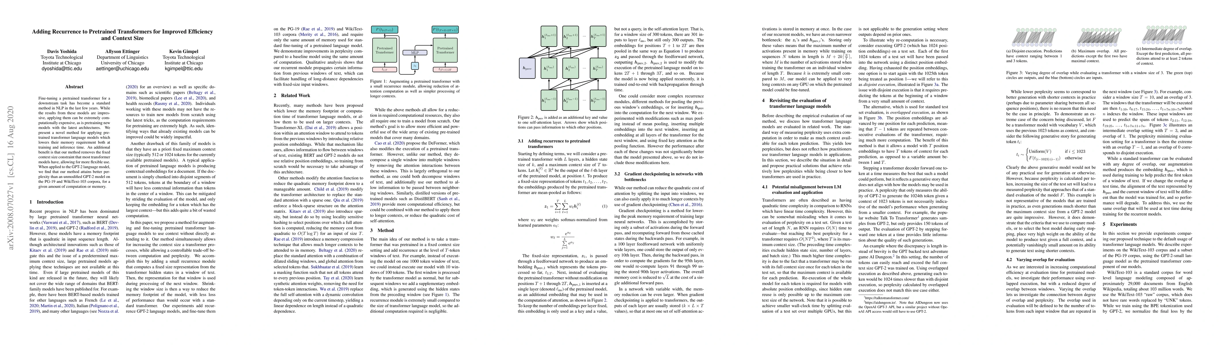 Thumbnail for Adding Recurrence to Pretrained Transformers for Improved Efficiency and
  Context Size