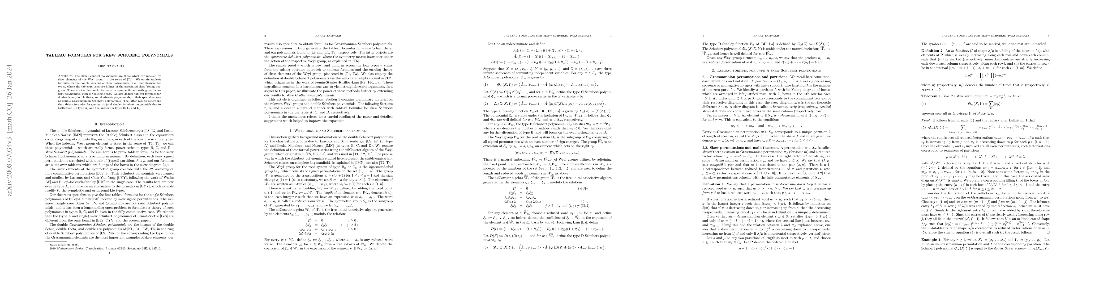 Thumbnail for Tableau formulas for skew Schubert polynomials