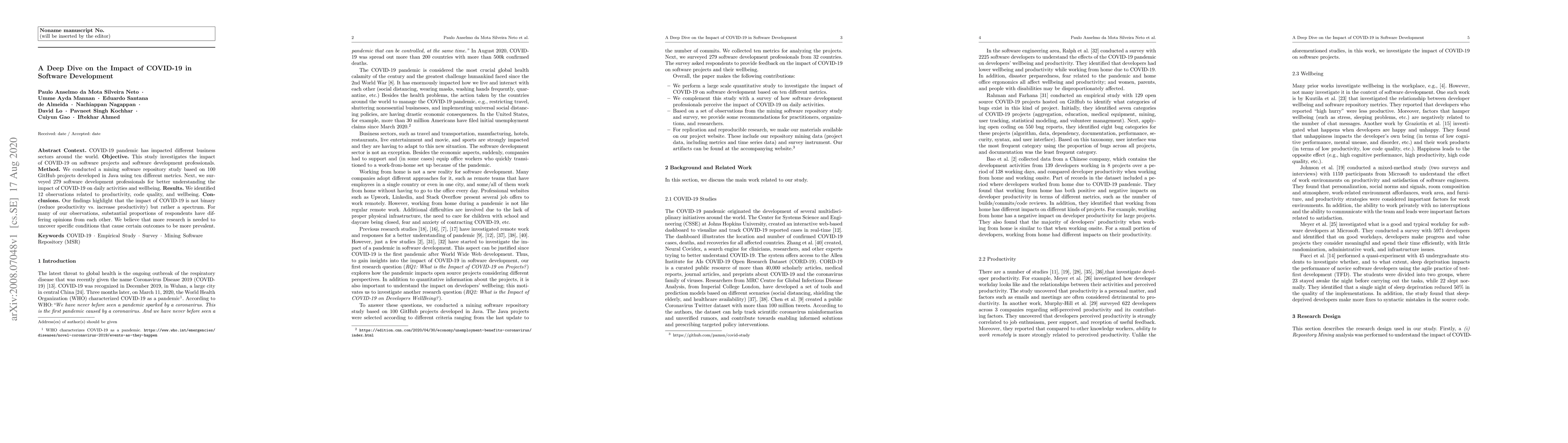 Thumbnail for A Deep Dive on the Impact of COVID-19 in Software Development