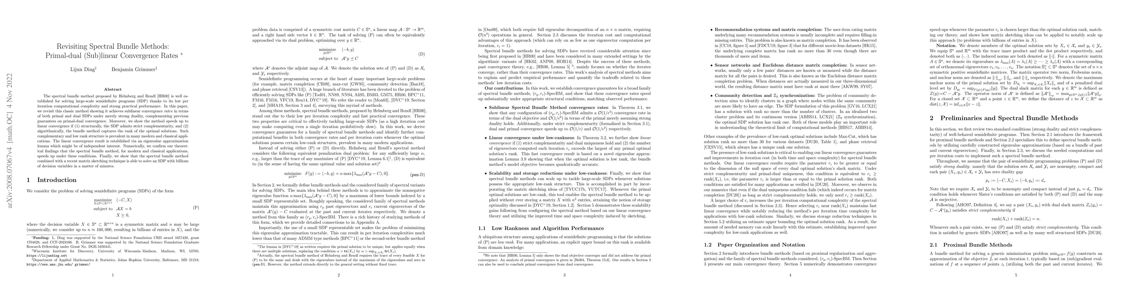 Thumbnail for Revisiting Spectral Bundle Methods: Primal-dual (Sub)linear Convergence
  Rates