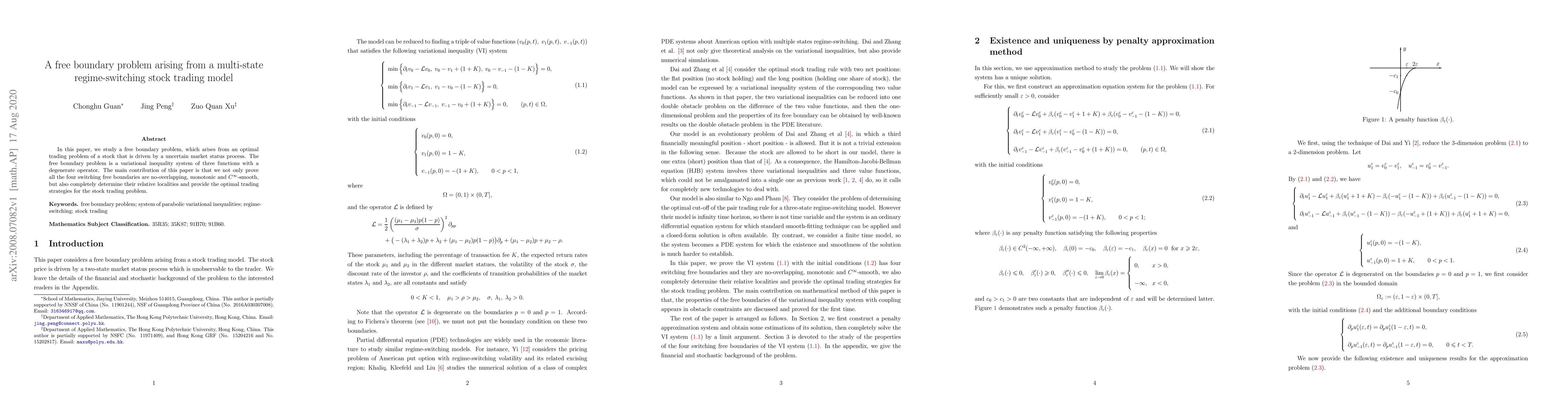 Thumbnail for A free boundary problem arising from a multi-state regime-switching
  stock trading model