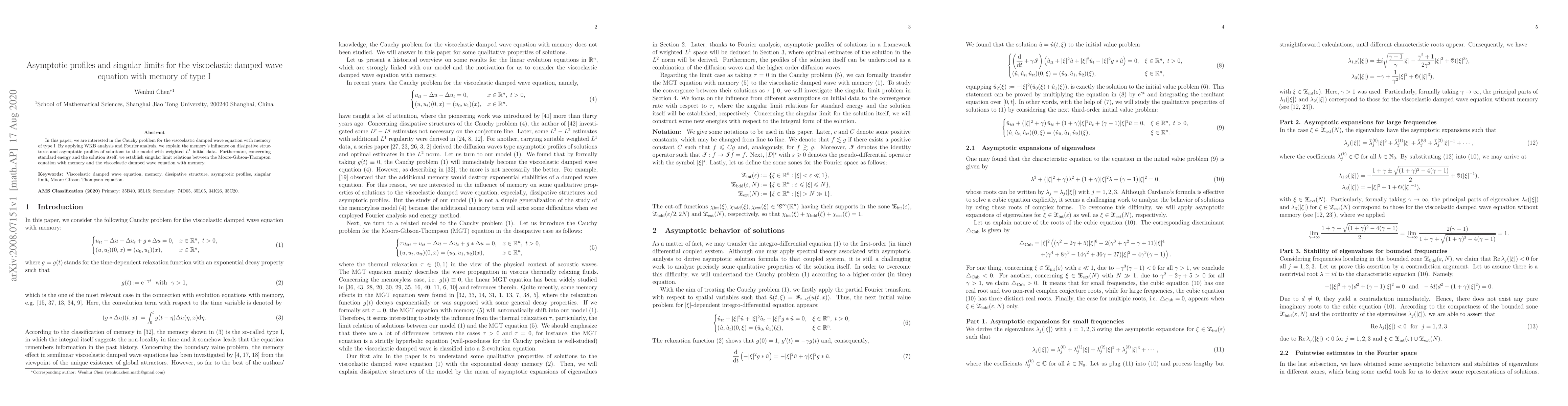 Thumbnail for Asymptotic profiles and singular limits for the viscoelastic damped wave
  equation with memory of type I