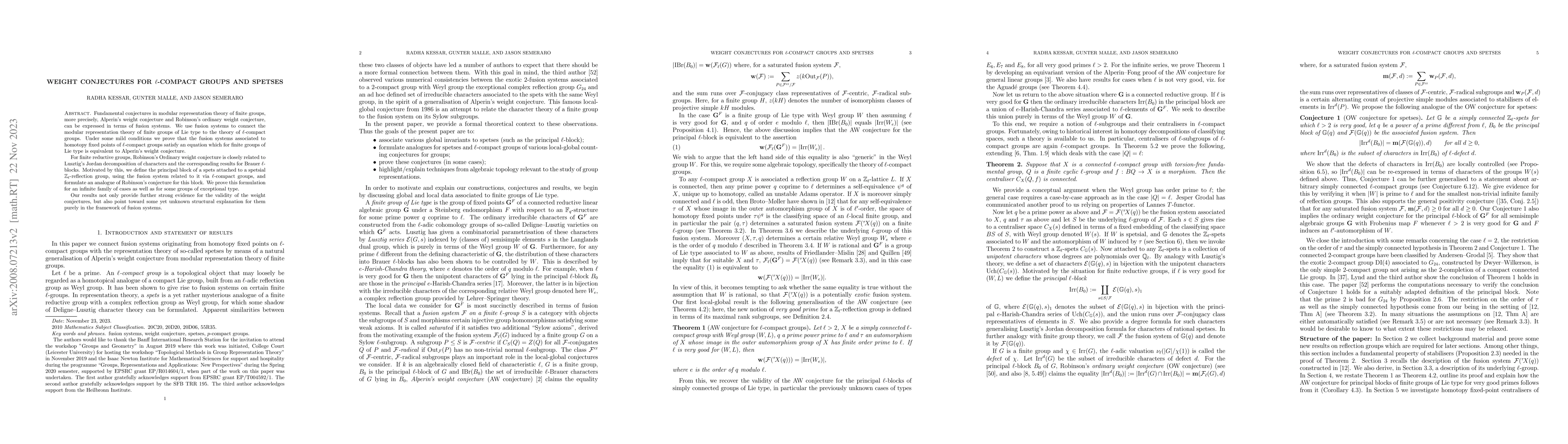 Thumbnail for Weight conjectures for $\ell$-compact groups and spetses