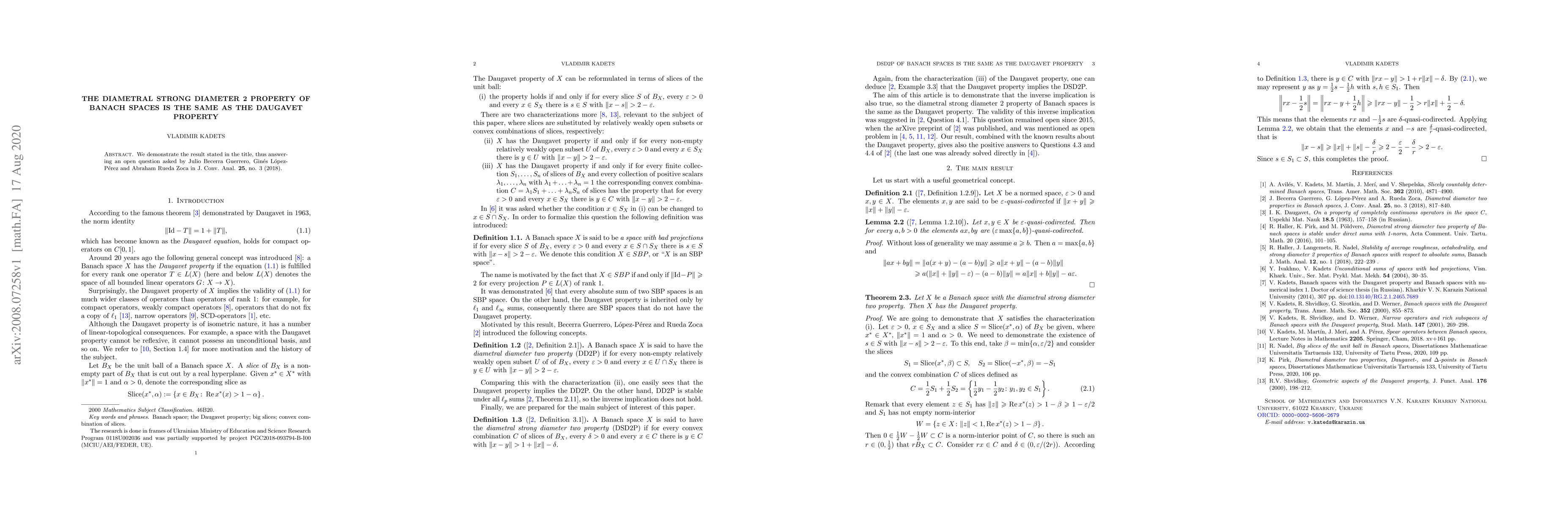 Thumbnail for The diametral strong diameter 2 property of Banach spaces is the same as
  the Daugavet property