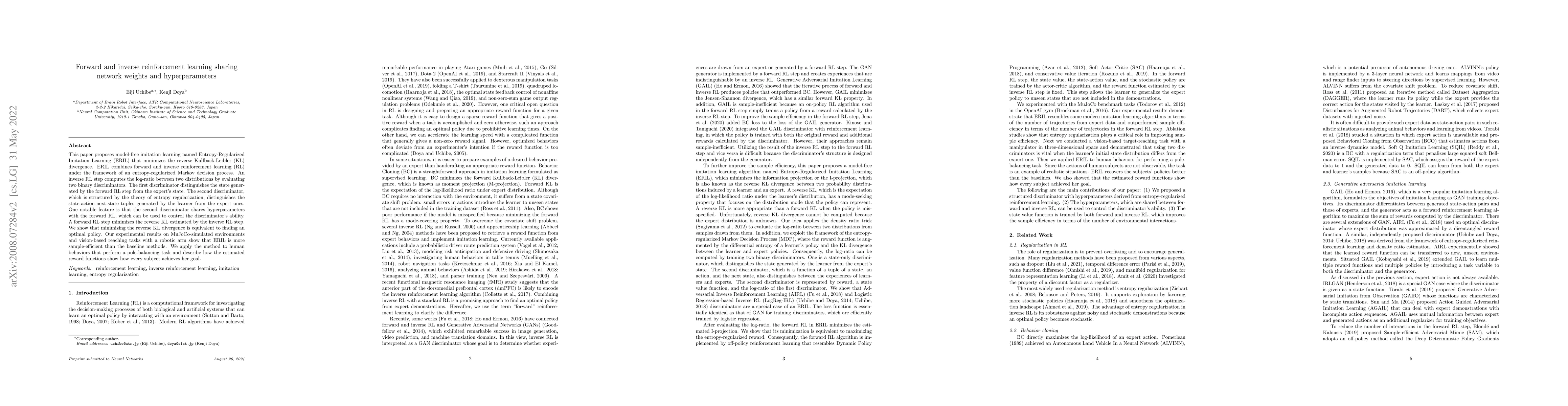 Thumbnail for Forward and inverse reinforcement learning sharing network weights and
  hyperparameters