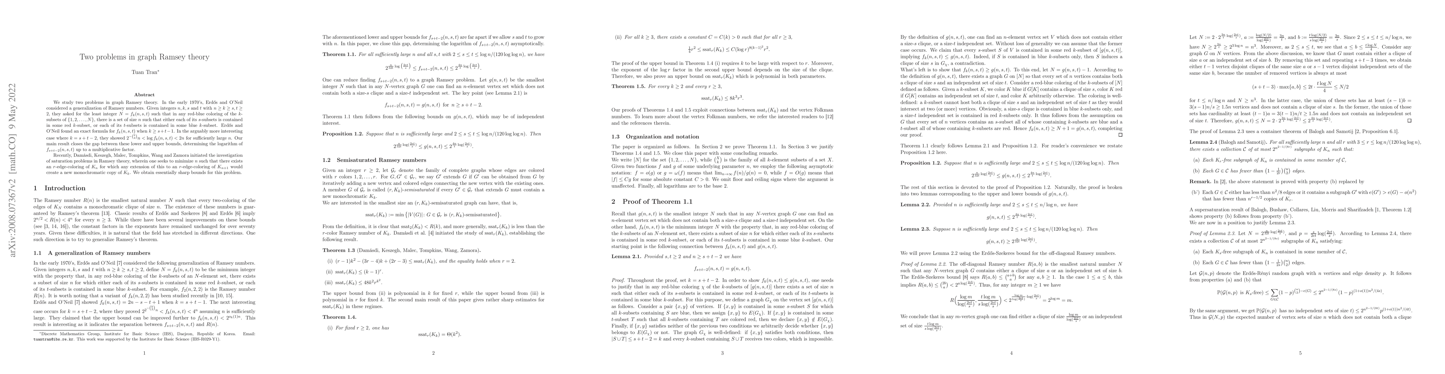Thumbnail for Two problems in graph Ramsey theory
