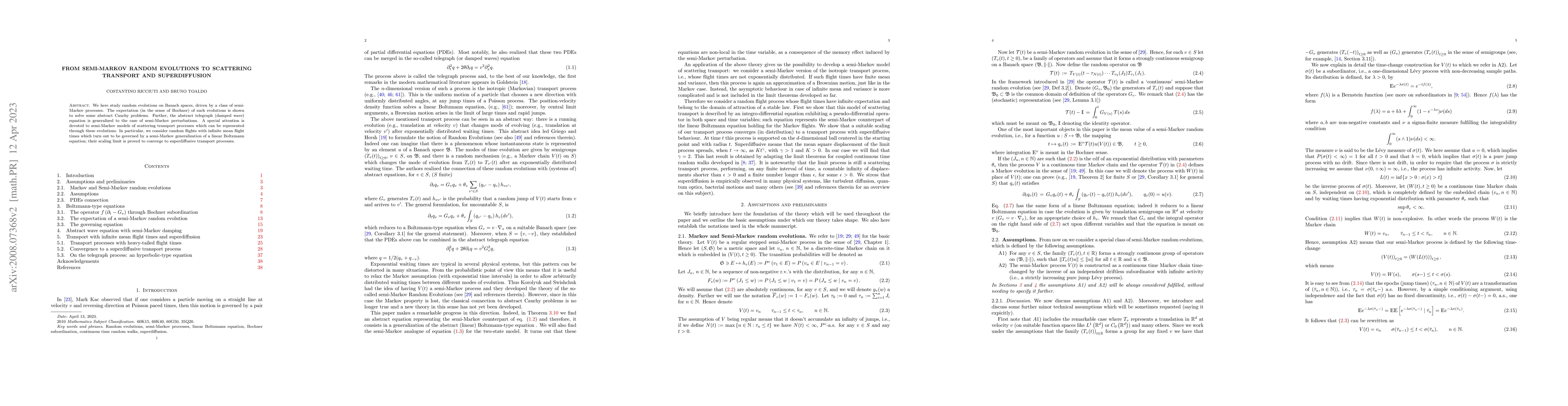 Thumbnail for From semi-Markov random evolutions to scattering transport and
  superdiffusion