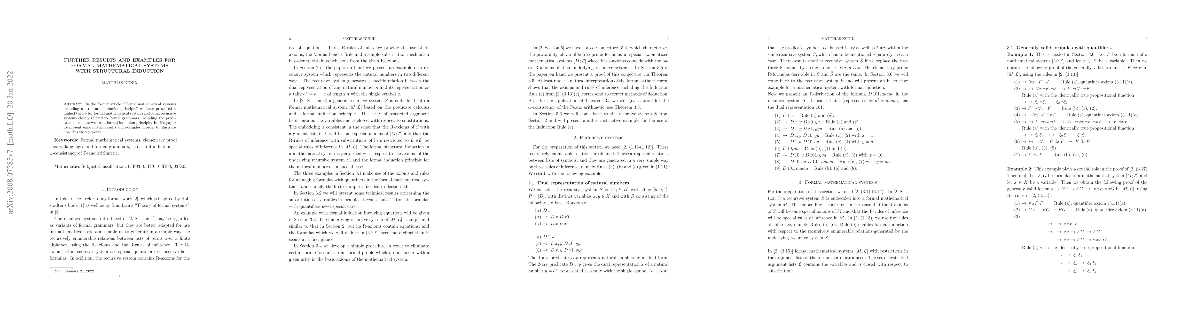 Thumbnail for Further results and examples for formal mathematical systems with
  structural induction