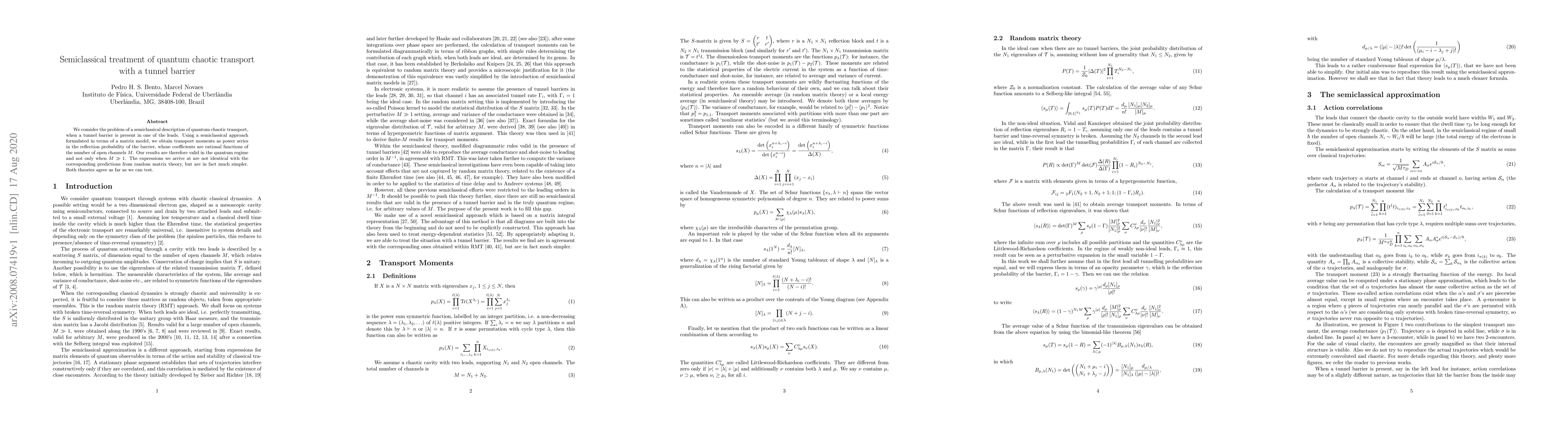 Thumbnail for Semiclassical treatment of quantum chaotic transport with a tunnel
  barrier