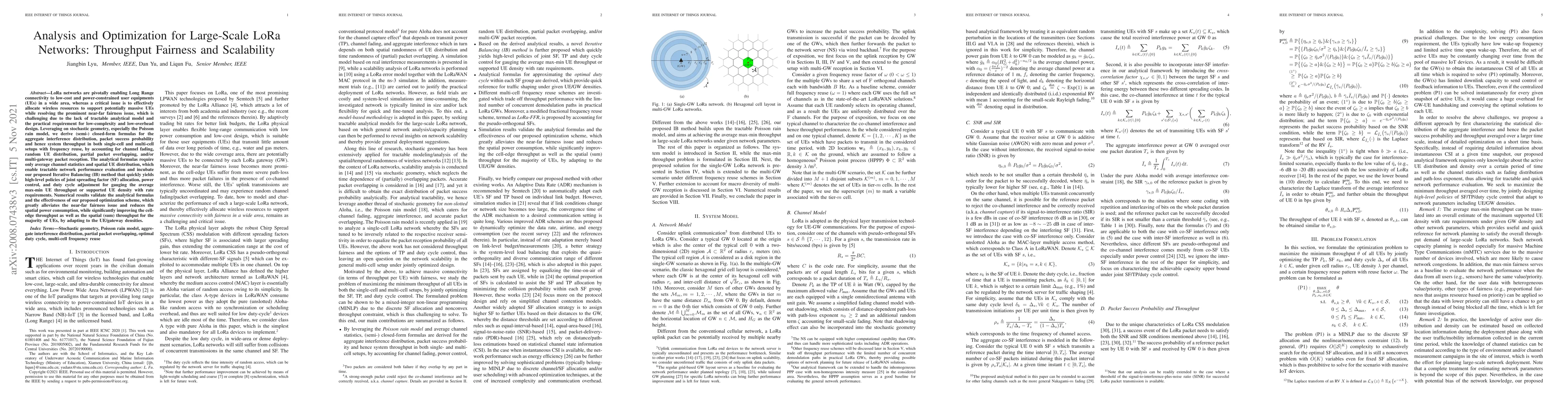 Thumbnail for Analysis and Optimization for Large-Scale LoRa Networks: Throughput
  Fairness and Scalability