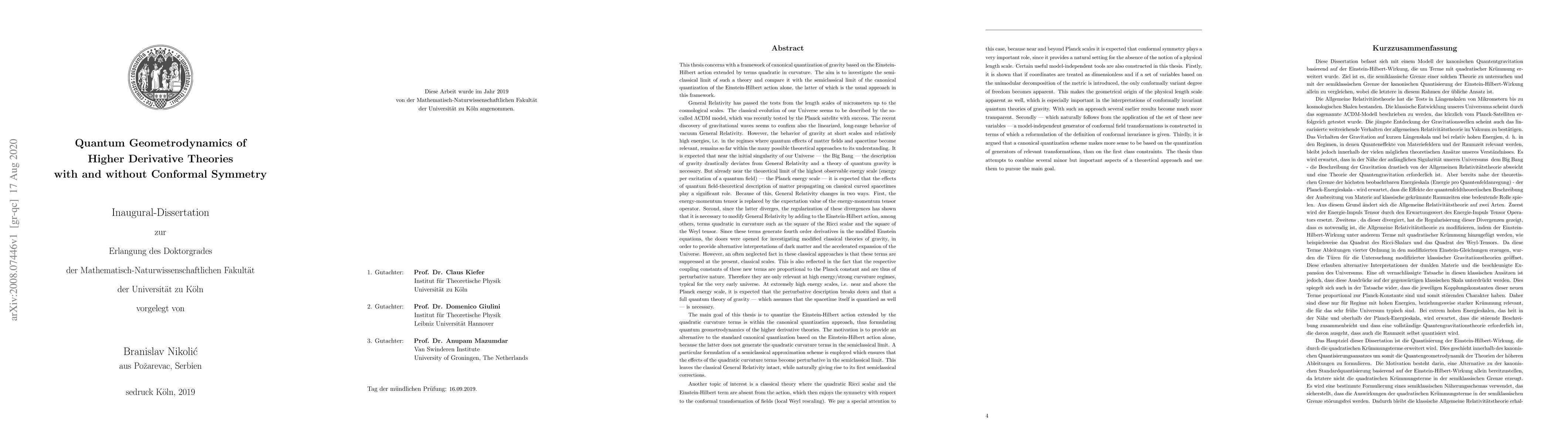 Thumbnail for Quantum Geometrodynamics of Higher Derivative Theories with and without
  Conformal Symmetry