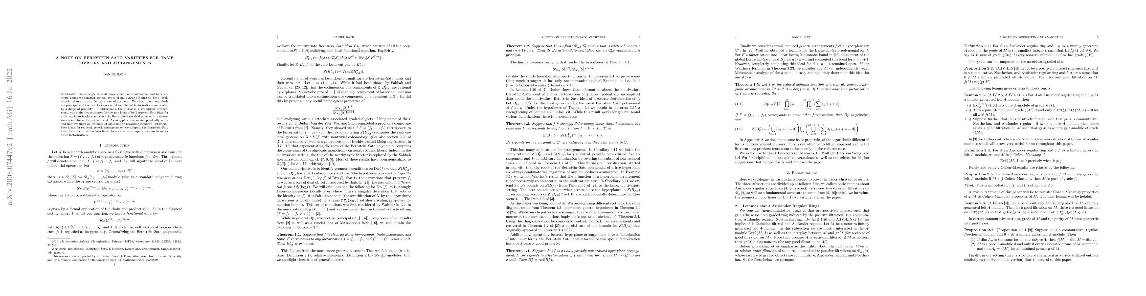 Thumbnail for A Note on Bernstein-Sato Varieties for Tame Divisors and Arrangements