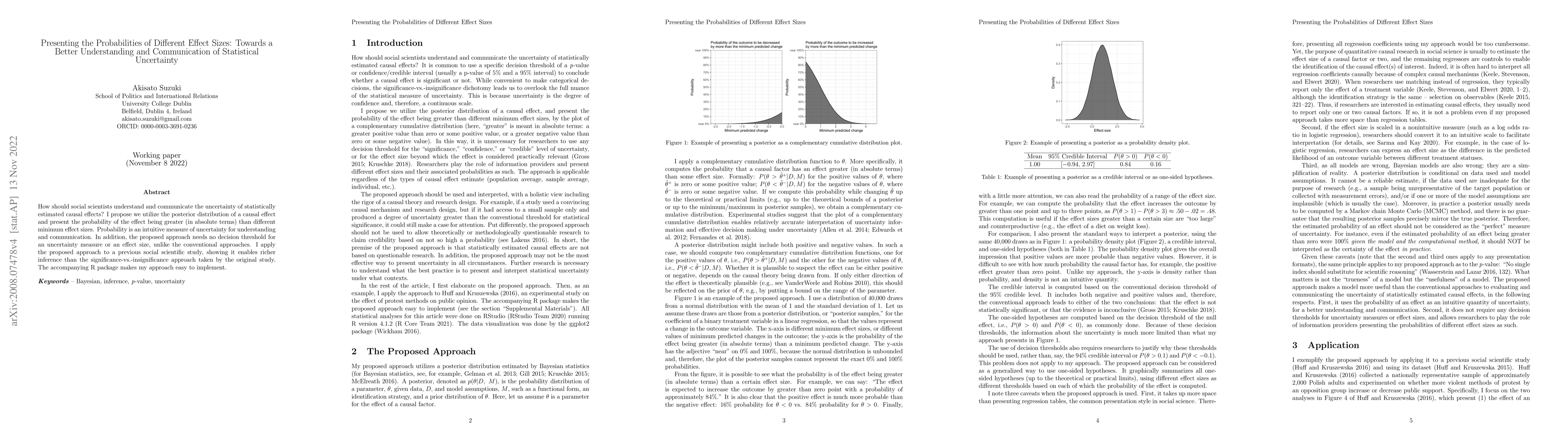Thumbnail for Presenting the Probabilities of Different Effect Sizes: Towards a Better
  Understanding and Communication of Statistical Uncertainty
