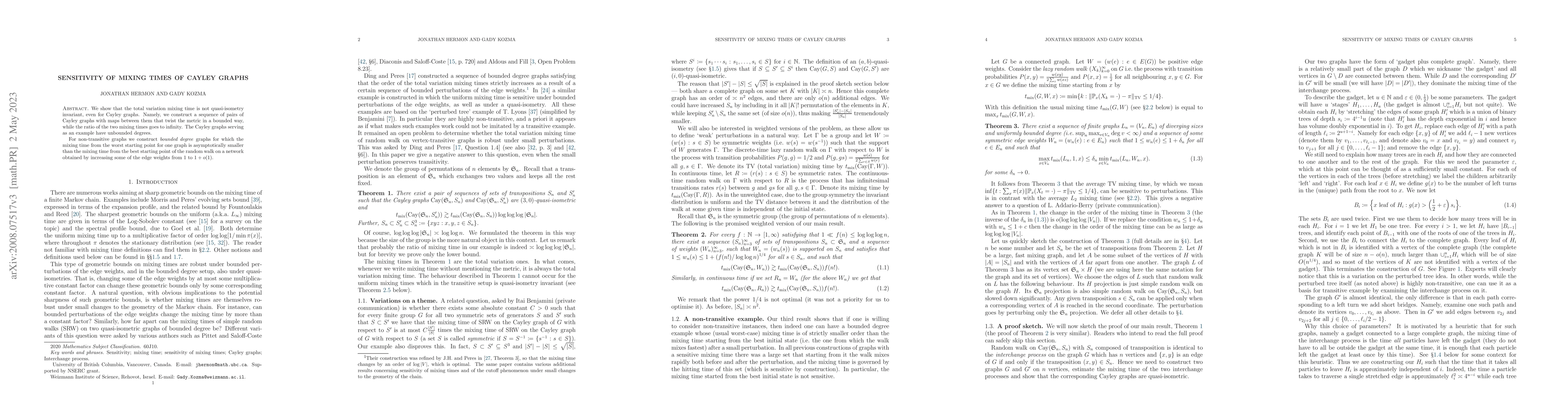 Thumbnail for Sensitivity of mixing times of Cayley graphs