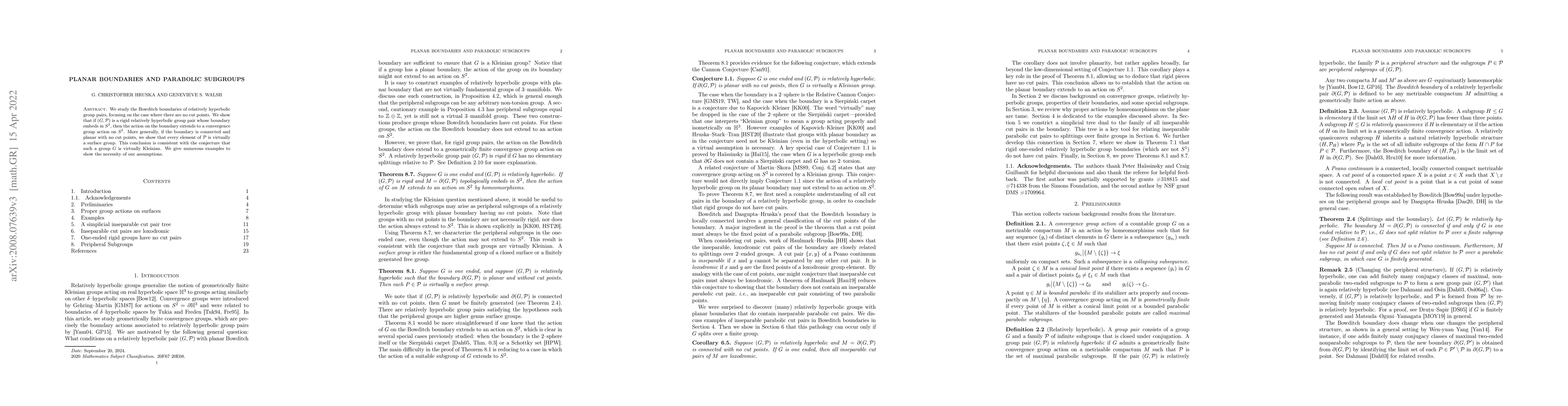 Thumbnail for Planar boundaries and parabolic subgroups