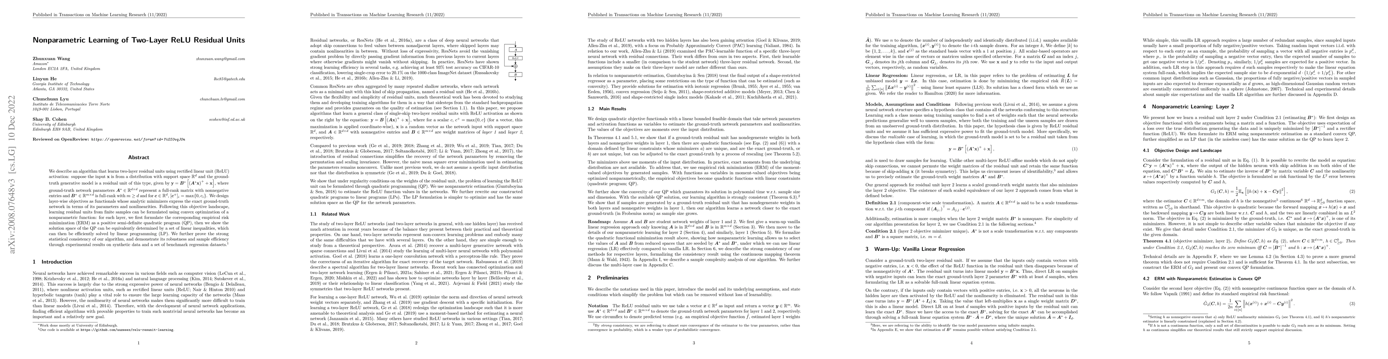 Thumbnail for Nonparametric Learning of Two-Layer ReLU Residual Units
