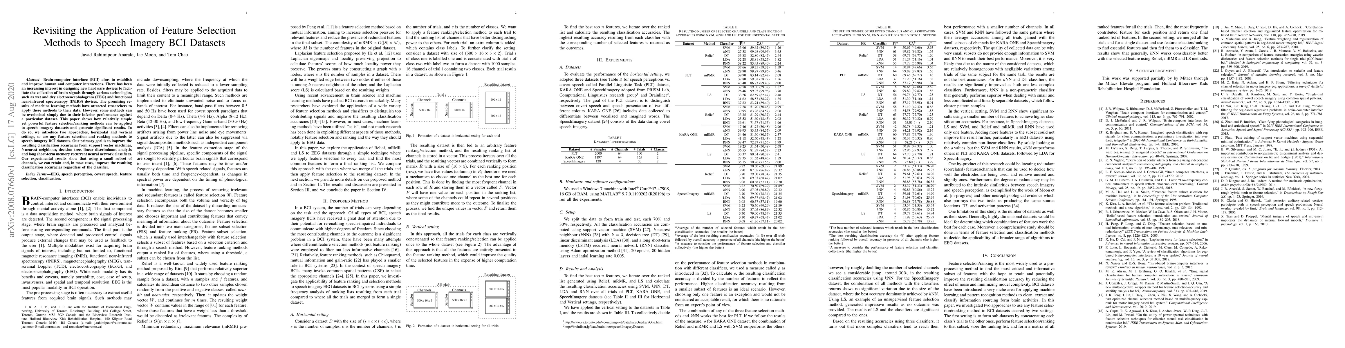 Thumbnail for Revisiting the Application of Feature Selection Methods to Speech
  Imagery BCI Datasets