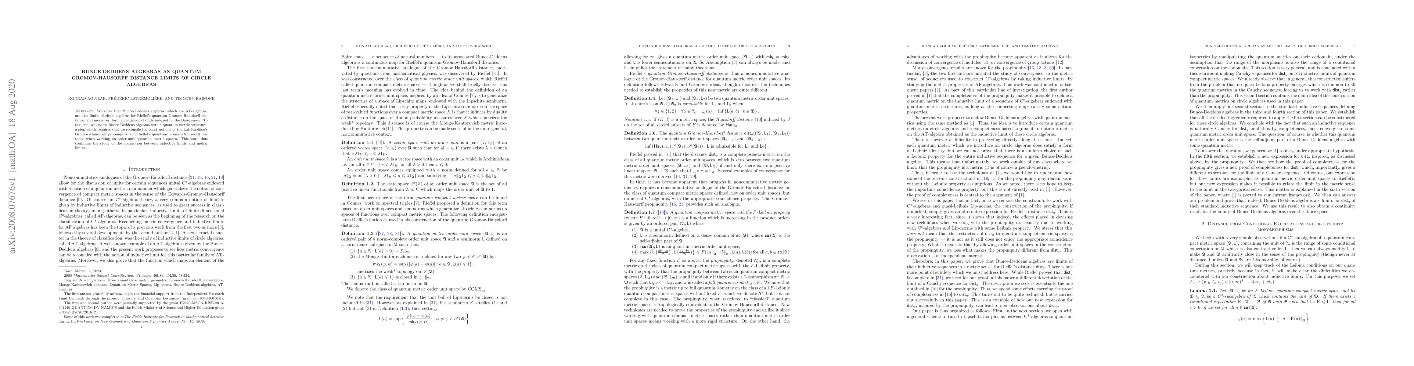 Thumbnail for Bunce-Deddens algebras as quantum Gromov-Hausorff distance limits of
  circle algebras
