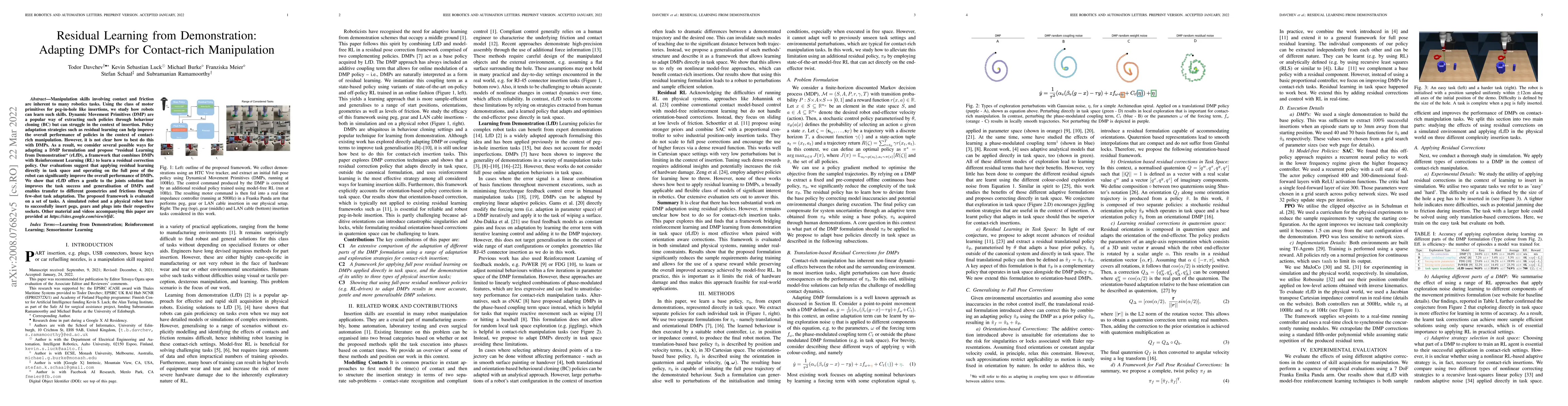 Thumbnail for Residual Learning from Demonstration: Adapting DMPs for Contact-rich
  Manipulation