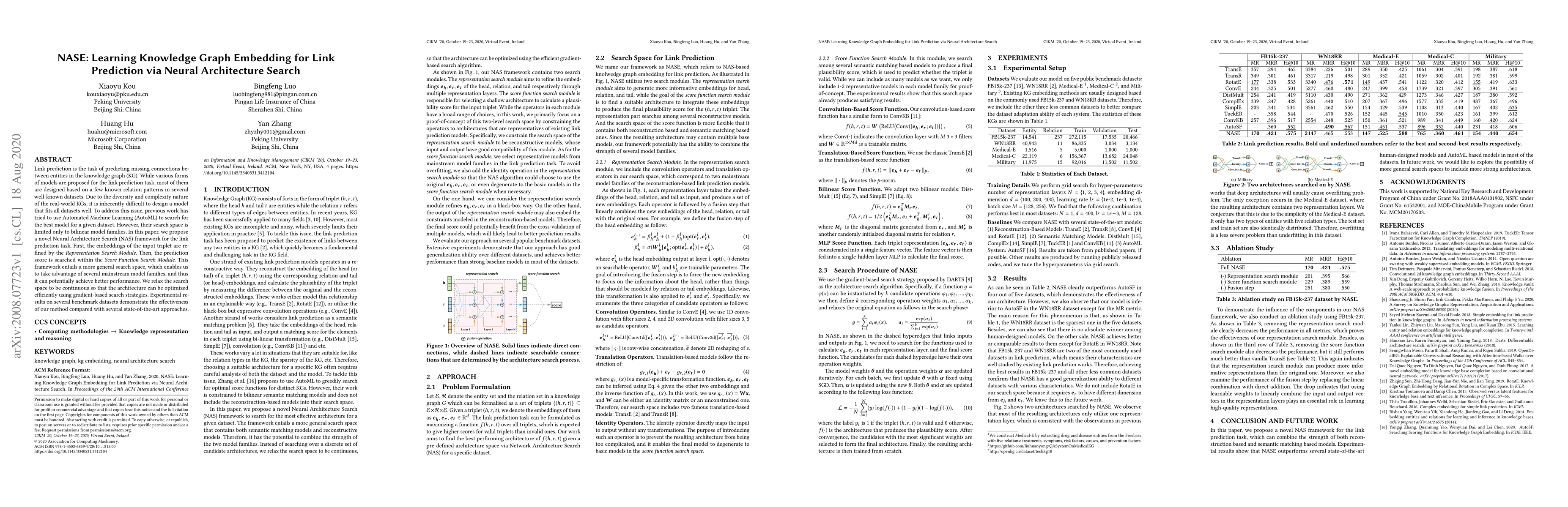 Thumbnail for NASE: Learning Knowledge Graph Embedding for Link Prediction via Neural
  Architecture Search