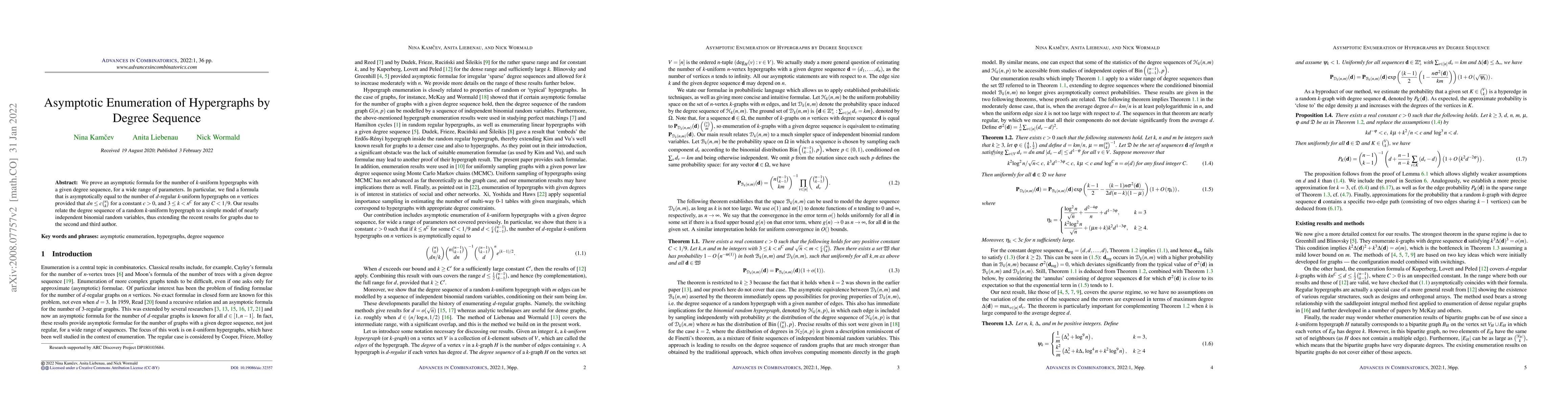 Thumbnail for Asymptotic enumeration of hypergraphs by degree sequence