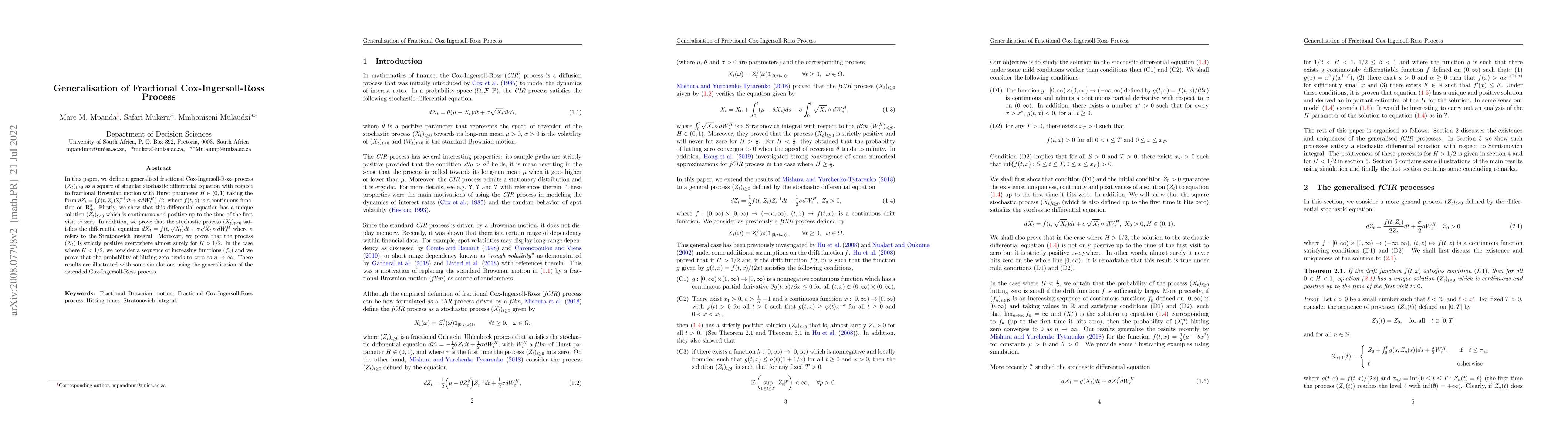 Thumbnail for Generalisation of Fractional-Cox-Ingersoll-Ross Process