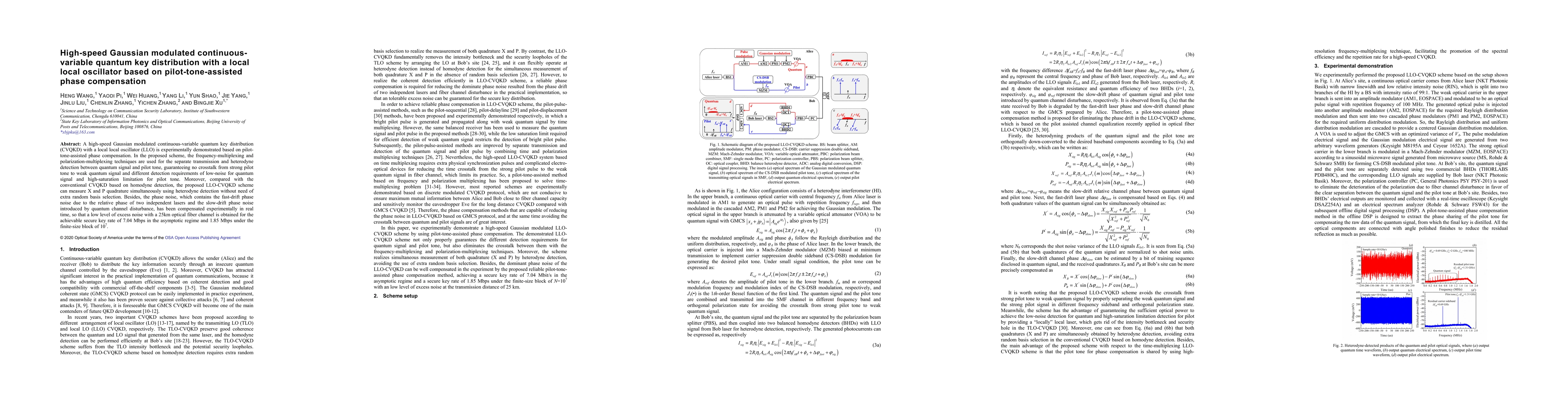 Thumbnail for High-speed Gaussian modulated continuous-variable quantum key
  distribution with a local local oscillator based on pilot-tone-assisted phase
  compensation