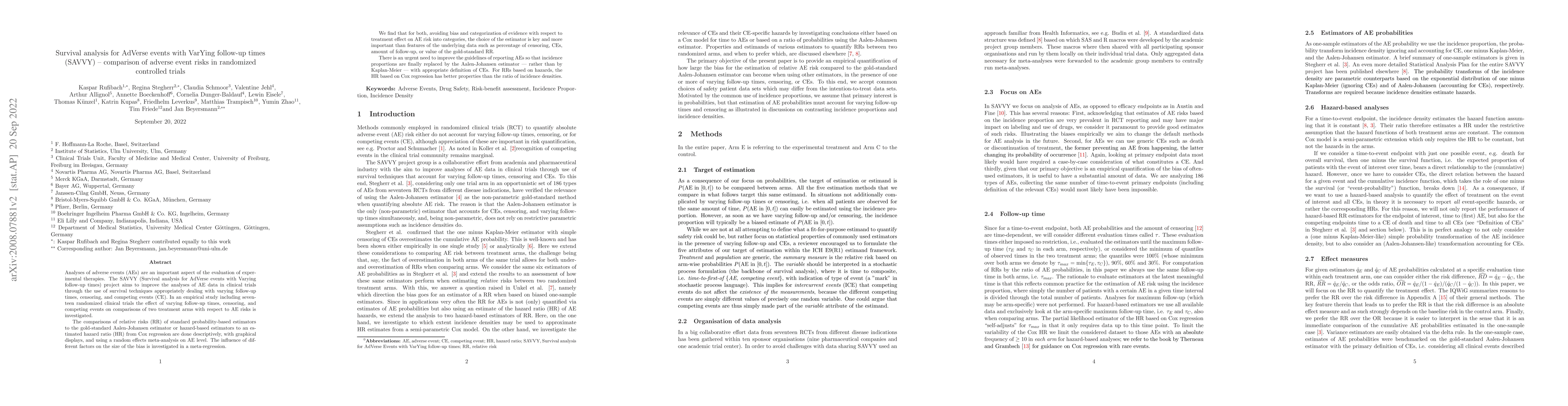 Thumbnail for Survival analysis for AdVerse events with VarYing follow-up times
  (SAVVY) -- comparison of adverse event risks in randomized controlled trials