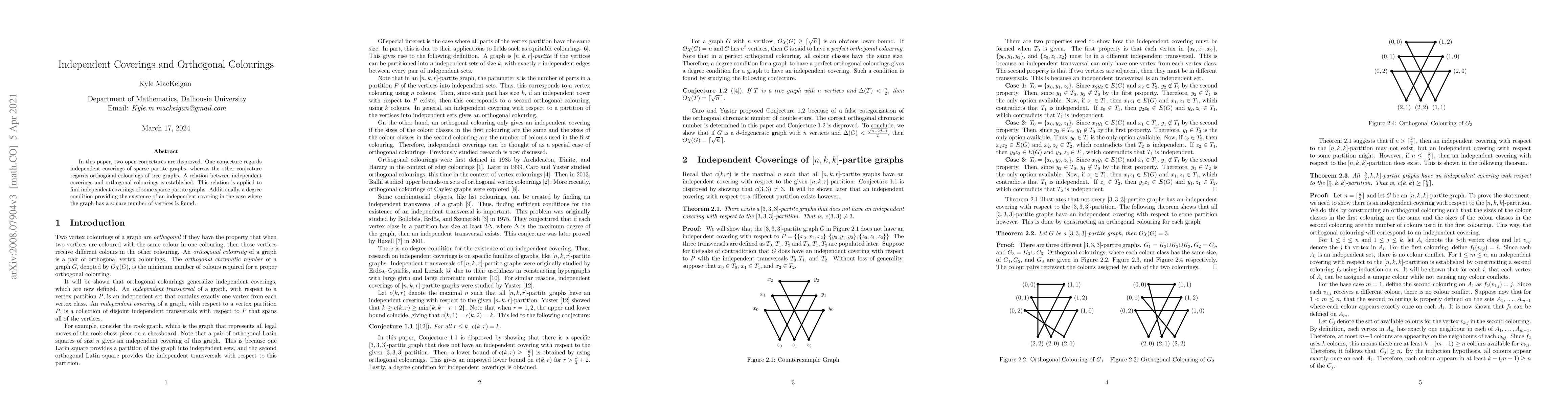Thumbnail for Independent Coverings and Orthogonal Colourings