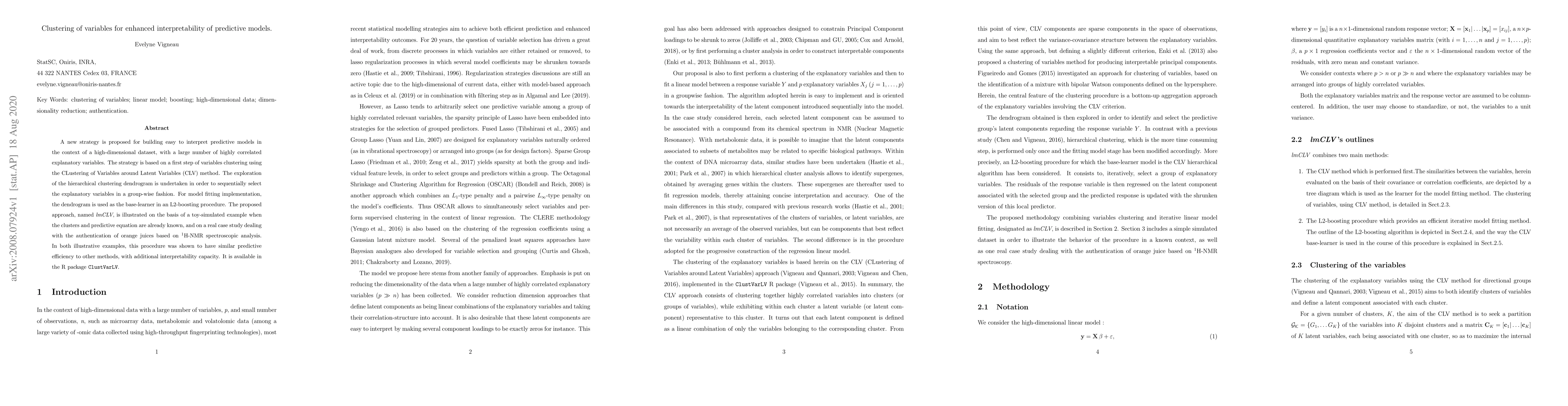 Thumbnail for Clustering of variables for enhanced interpretability of predictive
  models