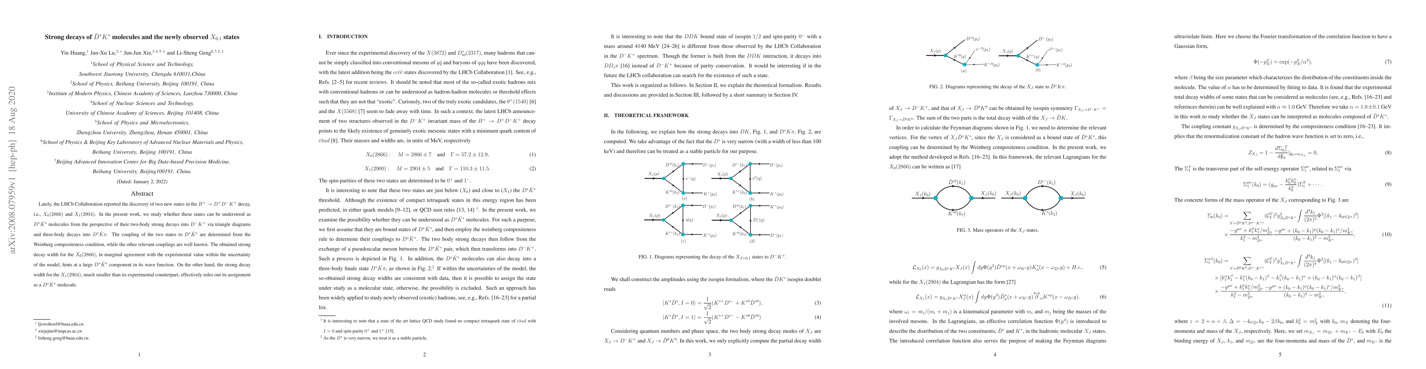 Thumbnail for Strong decays of $\bar{D}^{*}K^{*}$ molecules and the newly observed
  $X_{0,1}$ states