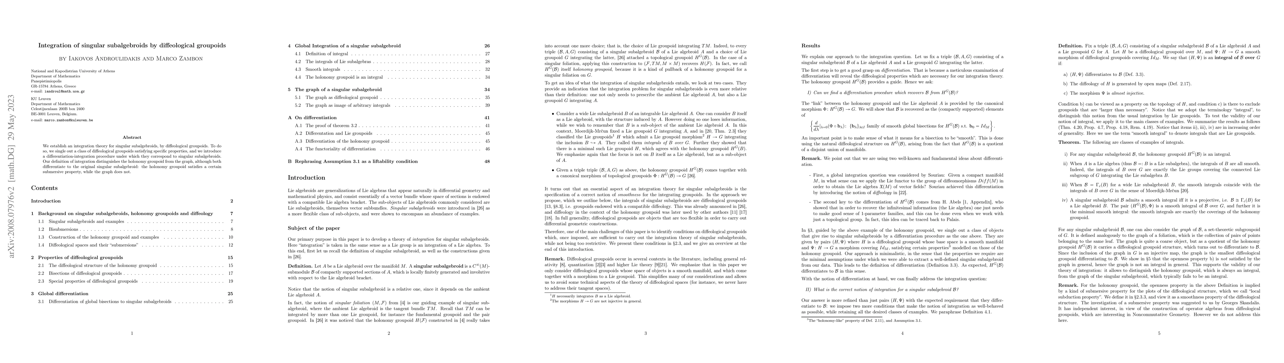 Thumbnail for Integration of singular subalgebroids by diffeological groupoids