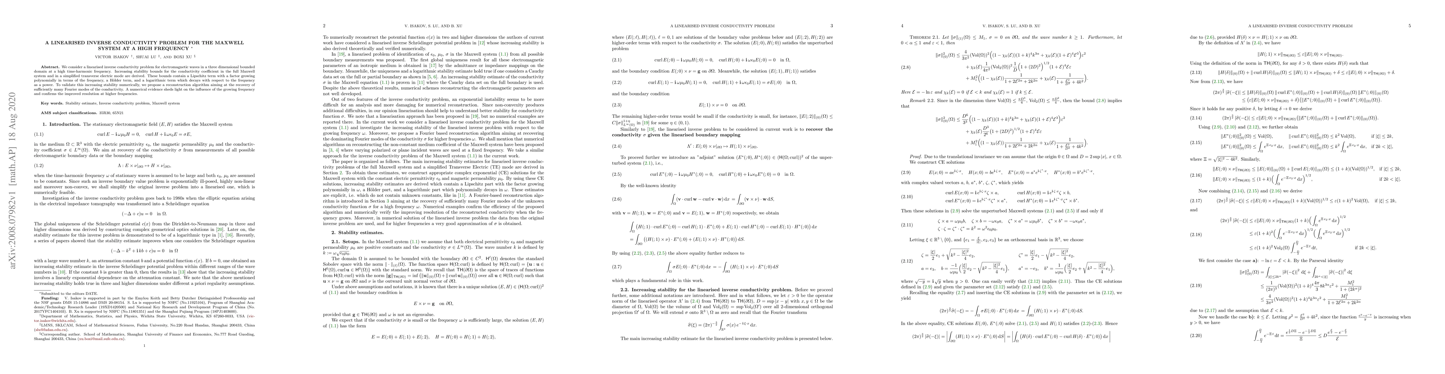 Thumbnail for A linearised inverse conductivity problem for the Maxwell system at a
  high frequency